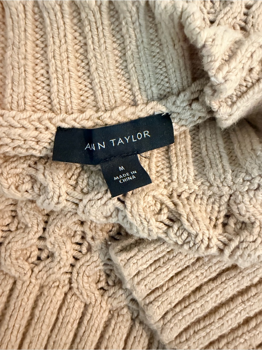 Ann Taylor Women’s Cable Knit Crewneck Sweater - Tan - Picture 2 of 4